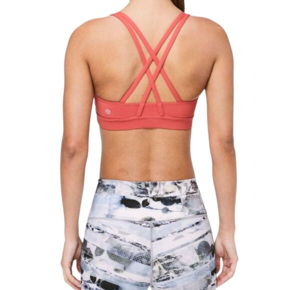 Lululemon Energy Bra Cross Back Medium Support Poppy Coral Pink Size 10 Run Yoga - Picture 10 of 10